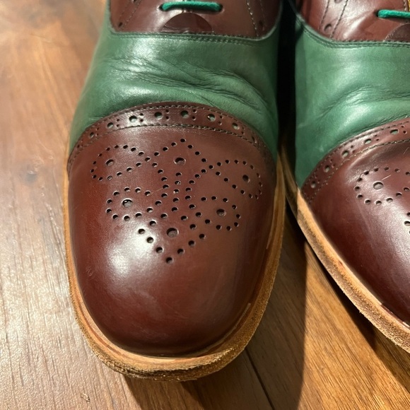 Undandy Leather Wingtip Oxford Dress Shoes Size 44 Brown Green w Matching Laces - Picture 2 of 13